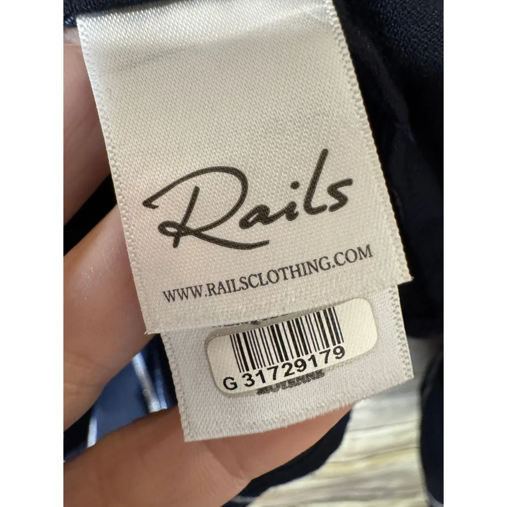 Rails Ava Livorno Blouse Stripe Navy Metallic Tie Front Top M Medium V Neck